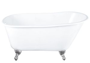 Freestanding Bathtub 58 Inches Cast Iron Swedish Slipper Tub with No Faucet Holes and