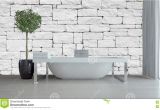 Freestanding Bathtub Against Wall Modern Bathroom Interior with Freestanding Tub Stock Image
