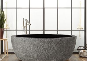 Freestanding Grey Bath Tub 60" Augustus Chiseled Stone Tub Blue Gray Granite