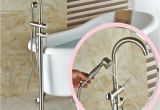 Freestanding Outdoor Bathtub Brushed Nickel Bathtub Faucet Free Standing W Hand Shower