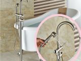 Freestanding Outdoor Bathtub Brushed Nickel Bathtub Faucet Free Standing W Hand Shower