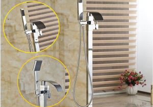 Freestanding Tub Faucet with Sprayer Poiqihy Chrome Finished Free Standing Waterfall Tub Filler