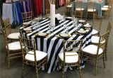 Fruitwood Chiavari Chairs Black White Stripe Linen with Gold Accents On the Table Tabletop
