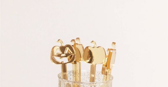 Gold Decorative Jacks Gold Fall Decor Pumpkin Drink Stirrers Jack O Lantern Stirrer