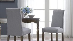 Grey Accent Chair with Nailhead Trim Belleze Set Of 2 Dining Chairs Linen Seat Cushion