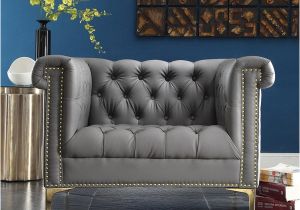 Grey Accent Chair with Nailhead Trim Chic Home Winston Grey Chrome Leather button Tufted