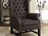 Grey Accent Chair with Nailhead Trim Manly Accent Chair Tufted High Back Grey Fabric Seat
