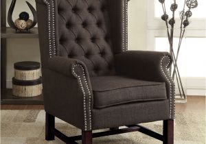 Grey Accent Chair with Nailhead Trim Manly Accent Chair Tufted High Back Grey Fabric Seat