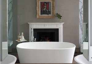 Grey Freestanding Bathtub Grey Bathroom with Freestanding Tub and Fireplace