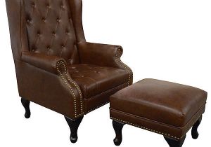 High Back Leather Accent Chair Wing High Back Bonded Brown Tufted Leather Chair with