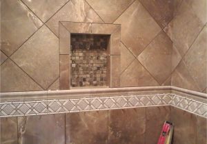 How to Clean Travertine Shower Porcelain Tile with Travertine Decorative Band Custom Tile Shower