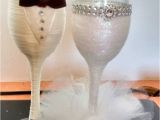 How to Decorate Bride and Groom Champagne Glasses Bride and Groom toasting Champagne Flutes Decorated by Mary Alleyne