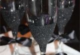 How to Decorate Champagne Glasses with Glitter Diy Black Glitter Champagne Flutes Use Glue Paint Brush Black