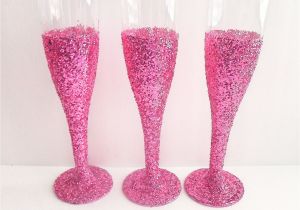 How to Decorate Champagne Glasses with Glitter Pink Glitter Champagne Flutes Set Of 12 Everything Princess