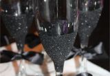 How to Decorate Champagne Glasses with Ribbon Diy Black Glitter Champagne Flutes Use Glue Paint Brush Black