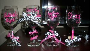 How to Decorate Champagne Glasses with Ribbon Girls Night Decorate Your Own Wine Glass Glass Paint Ribbon Hot