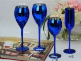 How to Decorate Champagne Glasses with Sugar Creative Blue Color Plating Metal Glass Goblet Wine Champagne Cup