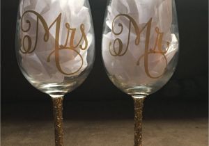 How to Decorate Large Champagne Glasses Custom Mr Mrs Wine Glasses Set Glitter Stems and Many Color