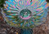 How to Make Inexpensive Flower Plate Garden Art Glass Bird Bath Glass Garden Art Yard Art Repurposed Recycled Up