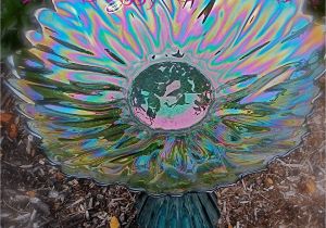 How to Make Inexpensive Flower Plate Garden Art Glass Bird Bath Glass Garden Art Yard Art Repurposed Recycled Up