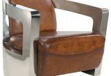 Industrial Leather Accent Chair London Club Chair Brown Leather with Stainless Steel
