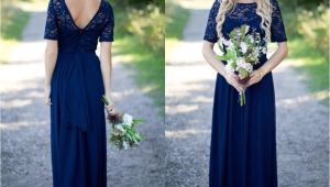 Lace Cap Sleeve Bridesmaid Dresses Floor-length 2018 Country Bridesmaid Dresses Hot Long for Weddings Navy Blue