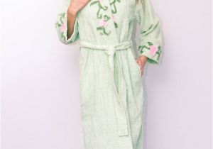 Ladies Bathrobes Sale Chenille Robe with Vine Floral Embroidered Neck