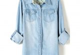 Light Blue button Up Shirt Womens Boyfriend Trends Jean Swish Bleached Denim Blouse Products