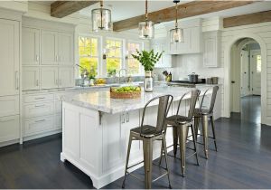 Light Gray Stained Wood Floors Light Gray Kitchen with Rustic Wood Ceiling Beams