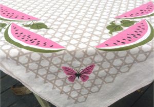 Light Pink Table Cloth Vintage Shabby Pink Watermelons and butterflies Tablecloth From My