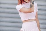 Light Purple Crop top Le Happy Wearing A Pastel Pink Tennis Skirt and Unif Crop top