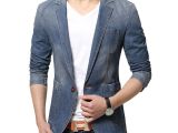 Light Wash Denim Jacket Mens Korean Men Boy Slim Fashion Casual Blue Long Sleeve Denim Jacket