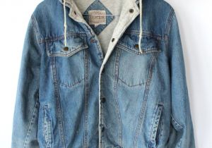 Light Wash Denim Jacket Mens Vintage 80s Mens Denim Hoodie Jacket Sporty Spring Cotton Jacket