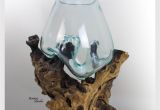 Max Studio Hand Blown Glass Garden Art Hand Blown Molten Glass On Wood Base Sculpted Terrarium Vase Fish
