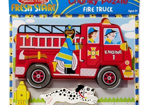 Melissa and Doug Floor Puzzles Fire Truck Amazon Com Melissa Doug Fire Truck Wooden Chunky Puzzle 18 Pcs