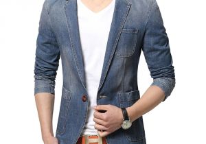 Mens Light Wash Denim Jacket Korean Men Boy Slim Fashion Casual Blue Long Sleeve Denim Jacket