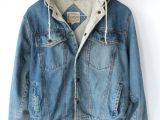 Mens Light Wash Denim Jacket Vintage 80s Mens Denim Hoodie Jacket Sporty Spring Cotton Jacket