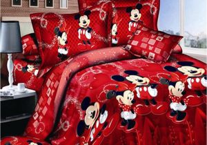 Minnie Mouse Bedding Set King Size 100 Cotton Red Color Mickey Mouse Quilt Duvet Cover Flat Sheet Twin