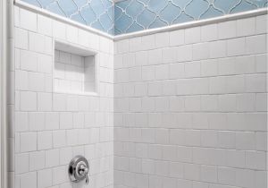Near Bathtubs Large This Traditional White Tile Shower Features A Blue