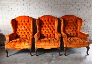 Orange Velvet Accent Chair 3 Vintage orange Velvet Tufted Wingback Chairs