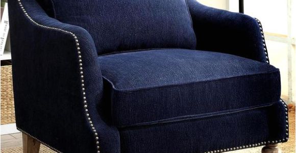 Overstock Blue Accent Chair Deep Ink Blue Chenille Fabric Upholstered Living Room