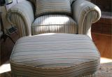 Overstuffed Chair and Ottoman Covers Club Chair Reupholstered In A Stripe Fabric with Matching Ottoman
