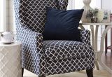 Overstuffed Chair Slipcover Navy Blue Trellis Wing Chair Pinterest Central Heating Wingback