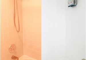 Painted Bathtub before and after the Cover Up Painting Tiles with A Rust Oleum touch Up