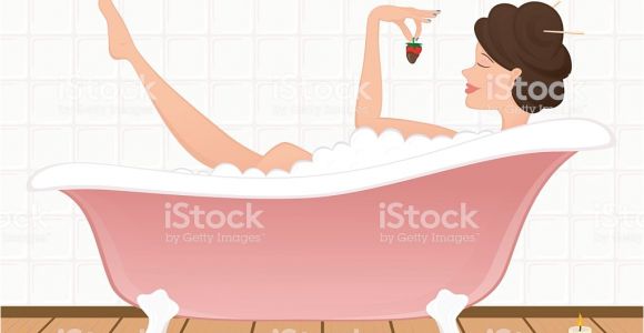 Painting Woman In Bathtub Illustration A Woman Taking A Relaxing Bath Stock