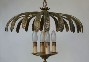 Palm Tree Light Fixture Vintage solid Gilt Bronze Palm Leaves Ceiling Light Chandelier