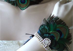 Peacock Decorations for Birthday Party Peacock Feathers and Teal Duck with Crystals Flapper Art Deco Style