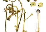 Polished Brass Shower Fixtures Vintage Freestanding Clawfoot Tub Faucet Package with Metal Cross
