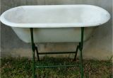 Porcelain Baby Bathtub with Stand Antique Hungary Baby Porcelain Bath Tub with Metal Folding
