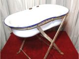 Porcelain Baby Bathtub with Stand Vintage French Baby Bath Storage Bowl Stand Display